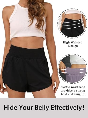 BMJL 2.5" Athletic Shorts for Women Comfy High Waisted Short with Pocket | zipper pocket,dolphin hem,elastic wide waistband,longer back,stretchy and quick-dry fabric,built-in liner,gym,workout,running thumbnail 5