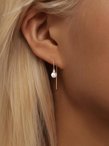 NECOCY Christmas Gift 14K Gold/Silver Plated Dangle Earrings for Women Dainty Long Hanging Chain Earrings Trendy Dangling CZ/Pearl Threader Earrings for Women Jewelry thumbnail 2