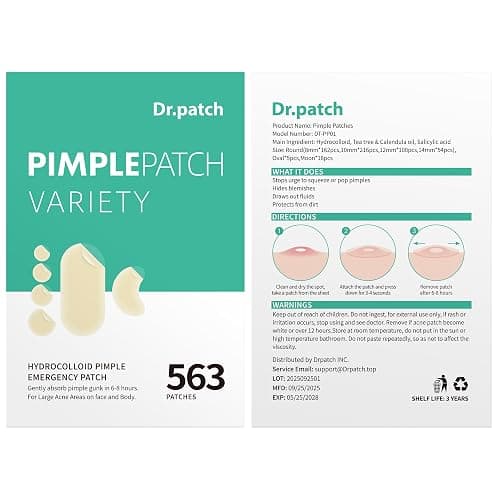 Dr.patch 563 Count Pimple Patches, Acne Patches for Face & Body | Hydrocolloid Patches, Invisible Thin, Large & Small Sizes for Whiteheads, Zits & Breakouts (Dots, Strip, Contoured 6 Sizes) thumbnail 9