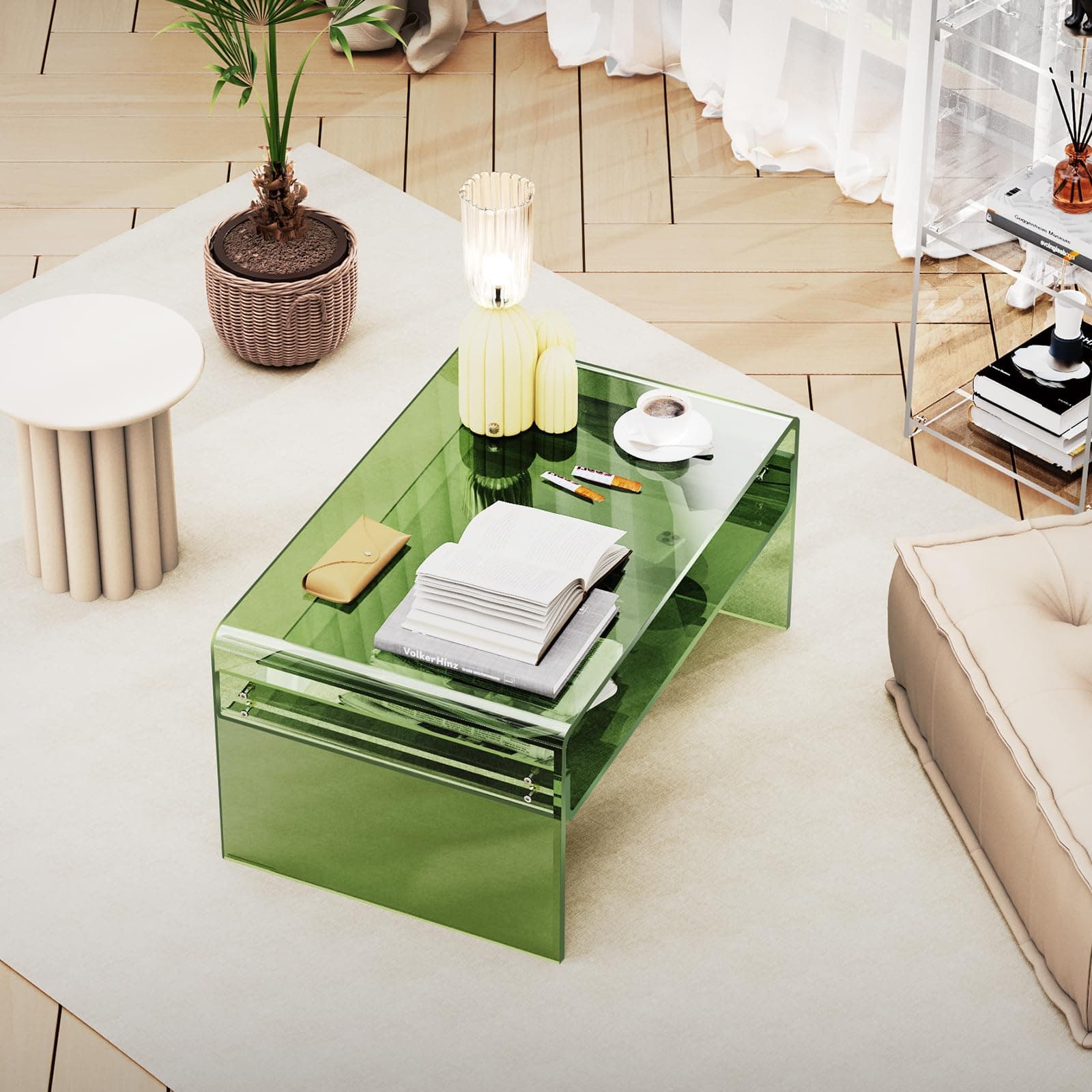 Acrylic Coffee Table, Transparent Clear Coffee Table for Living Room (Green, Large) thumbnail 4