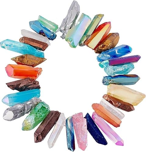 OLYCRAFT About 20~24pcs Quartz Crystal Bead with 1.2~1.4mm Hole Yoga Amulet Chakra Set Polished Tumbled Stones Bulk Quartz Crystal Sticks Spikes Irregular Rough Point Strands for Jewelry Making - Image 1