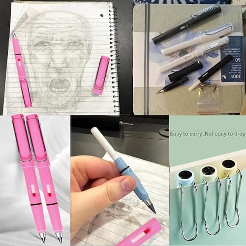 XIUSHE 8PCS Pink Infinity Forever Pencils for Writing-0.7mm Infinite Everlasting Metal Inkless Pencils Set,Technology Magic Writing Pencil For School Office Professional Use (Pink,8) thumbnail 4