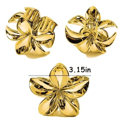 AJCRAN 8 Pcs Flower Hair Clips for Women - Gold Claw Clips Ideal for Thick Hair, 3.15" Perfect as Hawaiian - Style Summer Beach Hair Accessories (Gold) thumbnail 3