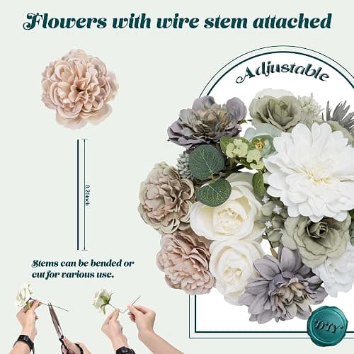 YZXZM Artificial Flowers Combo Box, Fake Silk Foam Flower Mix with Wire Stem, DIY Wedding Bridal Bouquet Shower Party Home Décor (30-40 Pieces) (Dusty Green) thumbnail 7