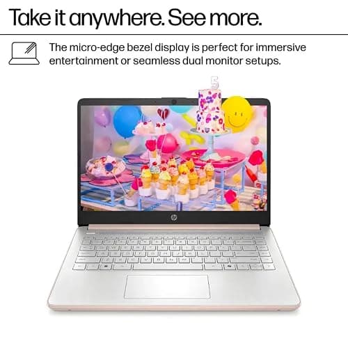 HP Rose Gold Ultrabook 14 Laptop with Office 365, Intel 4-Core CPU, 1.1TB Storage (1TB OneDrive and 128GB Emmc), 8GB RAM, Windows 11, No Mouse thumbnail 3