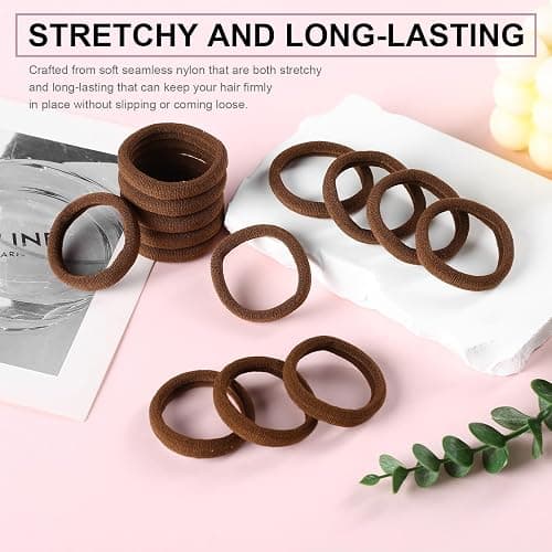 LuSeren 120 Pcs No Damage Hair Ties for Thick Hair, Large Soft Seamless Nylon Hair Elastics for Women, Ponytail Holders, Hair Accessories – brown thumbnail 7