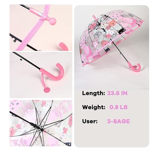 MRTLLOA Kids Clear Bubble Umbrella with an Easy Grip Curved Handle, Safety Transparent Dome Bubble Umbrella for Toddler Boys Girls thumbnail 2