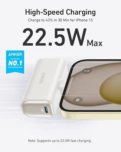 Anker iPhone 16 Portable Charger, Nano Power Bank with Built-in USB C Connector, 5,000mAh Portable Charger 22.5W, for iPhone 16/15 Series, Samsung S22/23 Series, iPad Pro/Air, AirPods, and More thumbnail 2