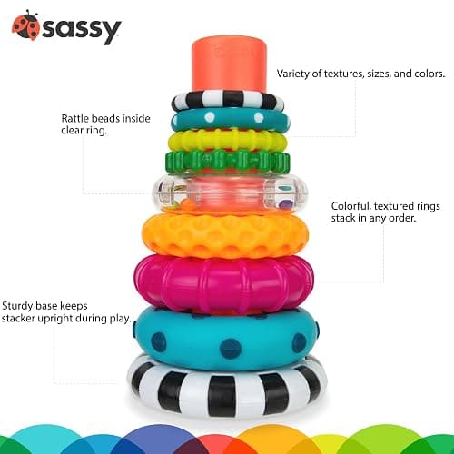Sassy Stacks of Circles Stacking Ring STEM Learning Toy, Age 6+ Months, Multi, 9 Piece Set thumbnail 5