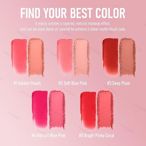 KYDA 2 Colors Cream and Powder Blush Palette, 2-In-1 Matte Contour Blush Makeup for Cheeks, High Pigmented Waterproof Face Cheek Blusher, Natural Contour Palette Powder, 02Soft Blue Pink thumbnail 3
