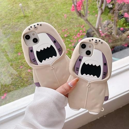 QoKcoahn Case for iPhone 14,Cute 3D Kawaii Phone Cases Funny Sweater Shark Cartoon Cover with Keychain Soft Silicone Gel Drop Protection Case Women Girls for iPhone 14 thumbnail 5