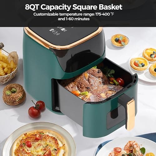 Panana 8QT Large Air Fryer Compact, 8 Preset Menus Airfryer, One-Touch Digital Control Presets, Touchscreen Display, Dishwasher Safe, Nonstick, Fit for Family (Green) thumbnail 3