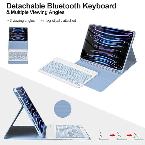 CC Store for iPad Pro 11 inch Case with Keyboard(4th /3rd /2nd /1st Gen),Keyboard for New iPad Air 11 inch (M2/M3),Air 5th/4th Gen Case with Detachable Bluetooth Key-Board and Pencil Holder (Blue) thumbnail 3