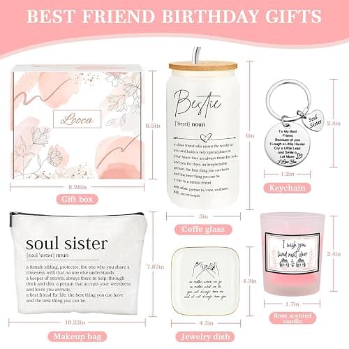 Best Friend Birthday Gifts for Women Friendship Gifts for Women Bestfriend Birthday Gift for Best Friend Woman Bestfriend Gift Ideas with Cup Bag Candle Keychain for Soul Sister Bestie BFF thumbnail 3