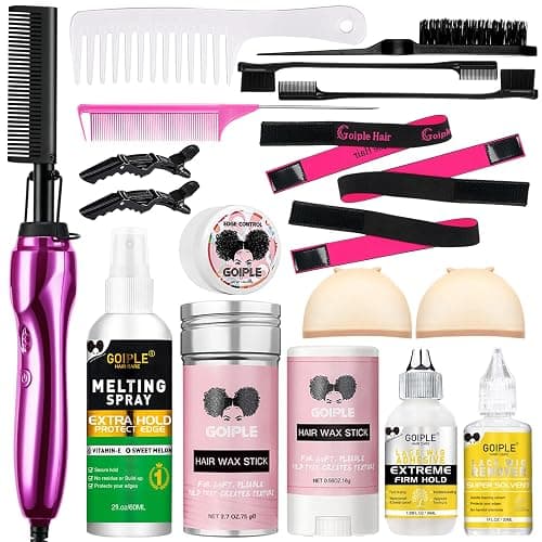 Hot Comb Hair Straightener Set for Lace Front Wigs - Heat Pressing Combs Ceramic Curling Flat Iron Electric Hot Comb for Wigs - Hair Straighteners Straightening Comb for Women Wig Installation Kit - Image 1