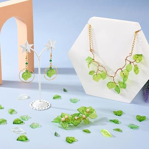 Pandahall 320Pcs Green Acrylic Leaf Beads Charms Transparent Maple Tree Leaves Pendants Cute Green Leaf Beads Caps for Jewelry Making Necklace Earring thumbnail 2