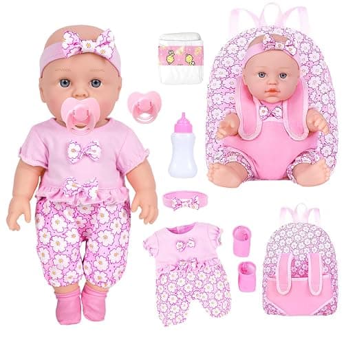 UZIDBTO 12 Inch Baby Dolls with Backpack Carrier Can Store Doll Clothes and Accessories,12" Reborn Baby Doll Set in Gift Box with Feeding Bottle Nipple Diaper for Kids Toddler Age 3+ - Image 1