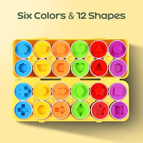 CPSYUB Matching Eggs Toys Christmas Basket Stuffers Color & Shape Recognition, Easter Eggs Toys for Baby Easter Travel Bingo Game, Sensory Early Learning Fine Motor Skills for Year Old Kids(Yellow) thumbnail 8