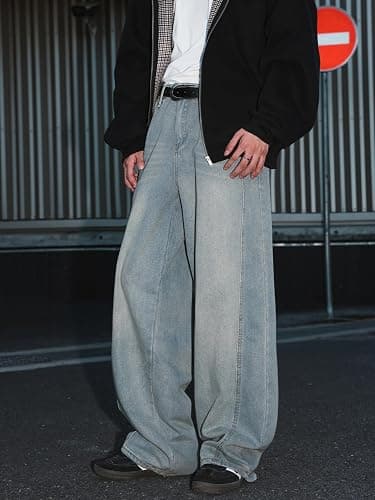 Baggy Hip Hop Jeans for Men Wide Leg Skater Denim Pants Casual Loose Fit Long Trousers thumbnail 3