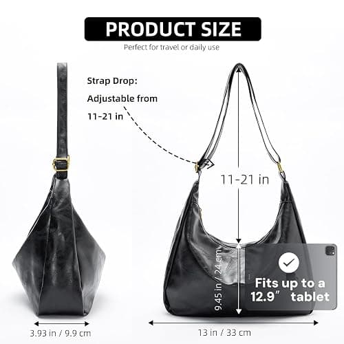 celestina Hobo Bags for Women, Ultra Soft Foldable Vegan Leather Shoulder Handbag, Stylish Slouchy Tote Purses thumbnail 4