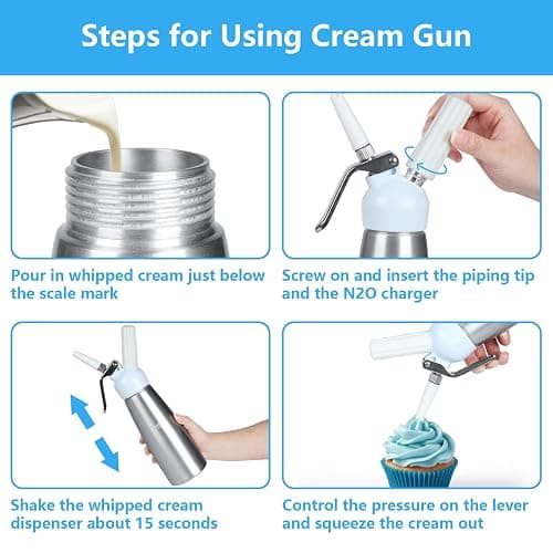 NATUREKIT Professional Whipped Cream Dispenser,Aluminum Body 1-Pint / 500 ml,Cream Maker with 3 Plastic Decorating Tips and 1 Cleaning Brush thumbnail 5