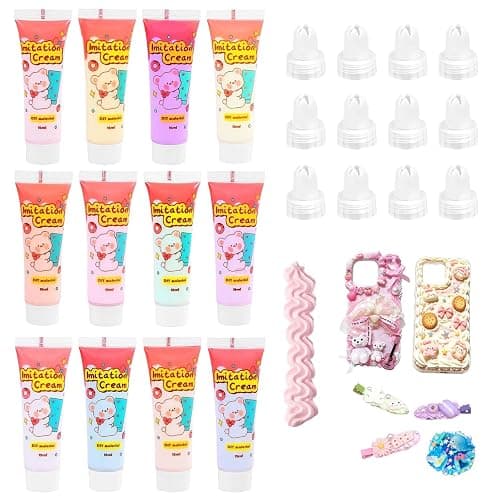 Mesenymm Cream Glue, 12 PCS 15ml Simulation Cream Glue Kit, DIY Phone Case Kit with 12 PCS Piping Tip for Case Craft Party Birthday Gifts Mirror Jewelry Accessories - Image 1