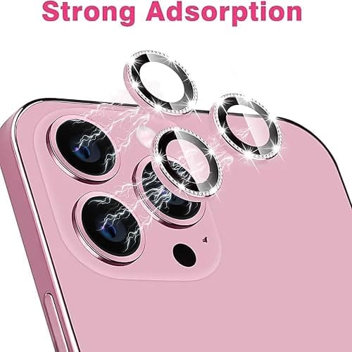 Oelrstfe Camera Film for iPhone 15 Pro/15 Pro Max, Rear Lens Protection Tempered Glass, HD Clear Lens Screen, 9H Hardness Anti-Scratch Ultra Resistant Glitter Camera, Pink thumbnail 3