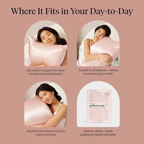 Kitsch Satin Pillowcase with Zipper for Hair & Skin, Softer Than Silk Pillow Cases Queen, Smooth Pillow Covers, Machine Washable, Wrinkle-Free, Cooling Satin Pillow Cases Standard Size 19"x26" (Blush) thumbnail 7