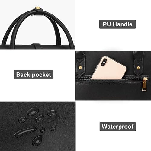 MOSISO Laptop Bag for Women, 15-15.6 inch PU Leather Laptop Shoulder Bags Convertible Backpack, 16 inch Messenger Bags Casual Handbag Work Briefcase Travel Computer Bag with Bowknot, Black thumbnail 7
