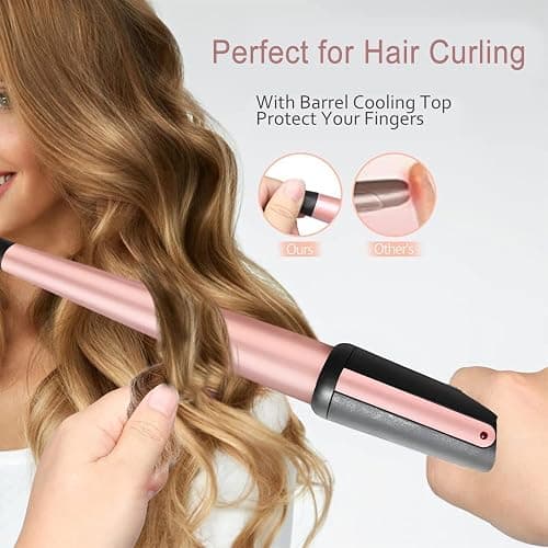 Hair Curling Wand, 13-25MM Tapered Curling Iron, Professional Ceramic Hair Curler Wand with Heat-Resistant Glove, Dual Voltage (Rose Gold) thumbnail 5