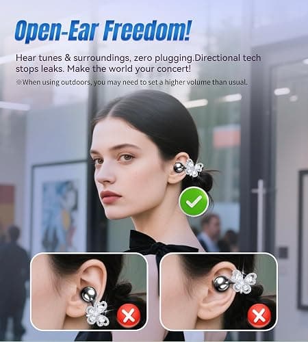King Lucky Open Ear Earbuds Clip on Wireless Bluetooth 5.4 Headphones with Mic,50H Play,ENC Call,Waterproof,Jewelry Ear Buds,Comfortable for Small Ears&Glasses Wearers,Workouts (03-Black) thumbnail 7