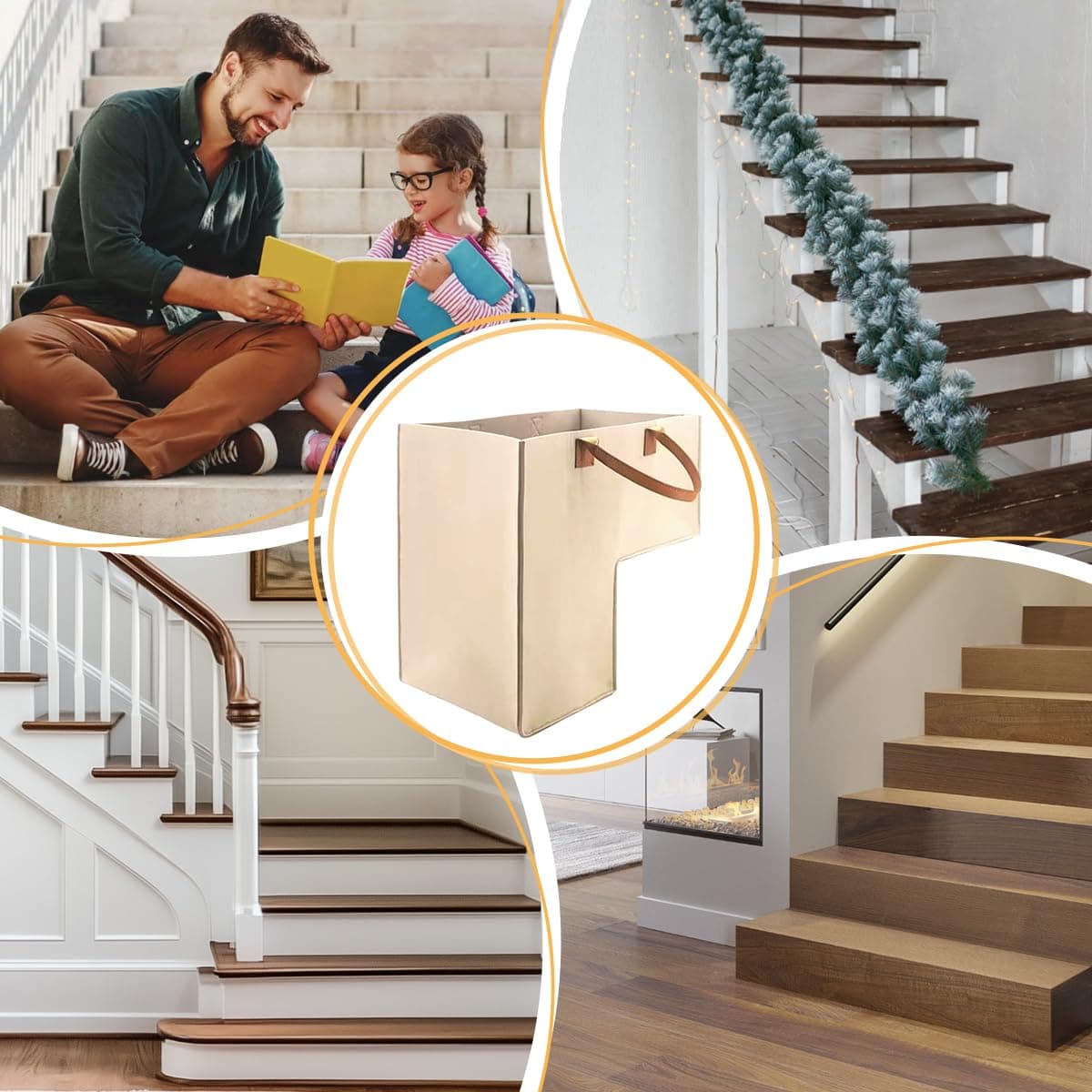 Stair Basket, Stair Basket, Stair Basket, Felt L Shape, Folding Stair Organiser Basket, Stair Baskets with Handles, Large Felt Stair Baskets for Laundry, Toys, Household Goo thumbnail 7
