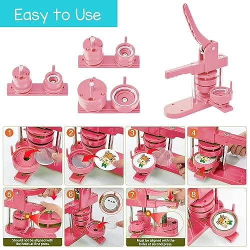 Pin Maker, Button Maker Machine, Pin Maker Machine Kit Includes 300Pcs Pins 25/32/58mm (1/1.25/2.25 inch), 3 Circle Paper Cutters, DIY Button Pin Maker, Button Badge Press Machine(Pink) thumbnail 7