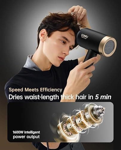 Hair Dryer, CONFU Blow Dryer with Diffuser, 21000PRM Professional Hairdryer, Portable Lightweight Fast Drying Negative Ionic Blow Dryer, Hair Diffuser for Curly Hair for Home Travel thumbnail 2