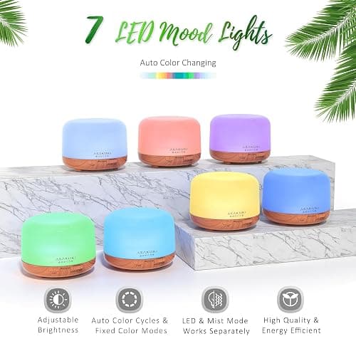 ASAKUKI Oil Diffuser with Essential Oils Set, 500ml Aromatherapy Humidifier with 14 LED Colors & Auto Shut-Off - 6 Oil Gift Pack(Lavender Eucalyptus Tea Tree Orange Peppermint Lemongrass) thumbnail 4