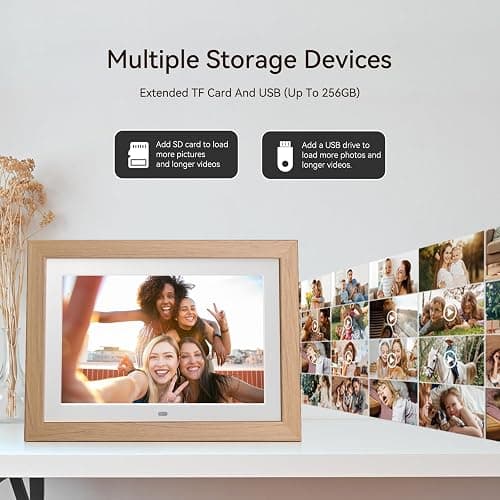 10" Digital Picture Frame with Remote Control, 1280 * 800 IPS Full View Ultra Clear Screen, Removable Wooden Frame, Share Videos Photos Send Wishes Auto-Rotate Slideshow Non-WiFi thumbnail 5
