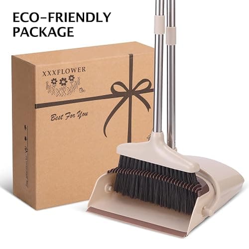 XXFLOWER Broom and Dustpan Set with Long Handle, Light Weight Stainless Steel Poles Stand Upright Dustpans with Broom Combo for Home Kitchen Office Pet Dog Hair, Brown & Beige Color, 1-Pack thumbnail 8