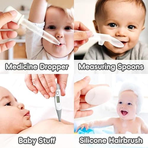Baby Grooming Kit, Infant Safety Care Set with Hair Brush Comb Nail Clipper Nasal Aspirator,Baby Essentials Kit for Newborn Girls Boys (Grey White) thumbnail 6