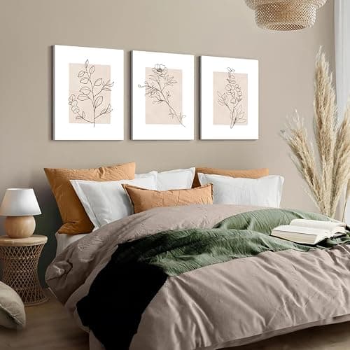 Dazzlewall 3Pcs Framed Beige Botanical Wall Art Decor, Abstract Minimalist Flower Wall Poster for Bedroom Living Room Decor 12x16 in thumbnail 2