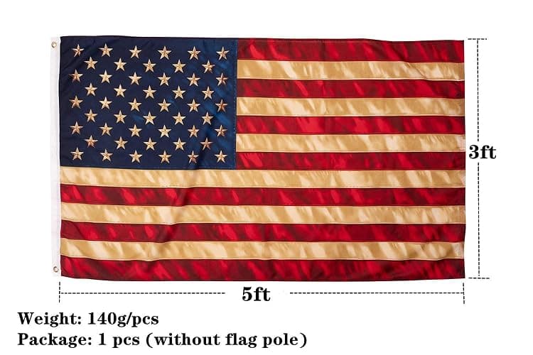 Vintage American Flag 3x5 ft Tea Stained American Flags Heavy Duty Old Antiqued USA Flag for Outside with 2 Brass Grommet for Room Wall Decoration thumbnail 3
