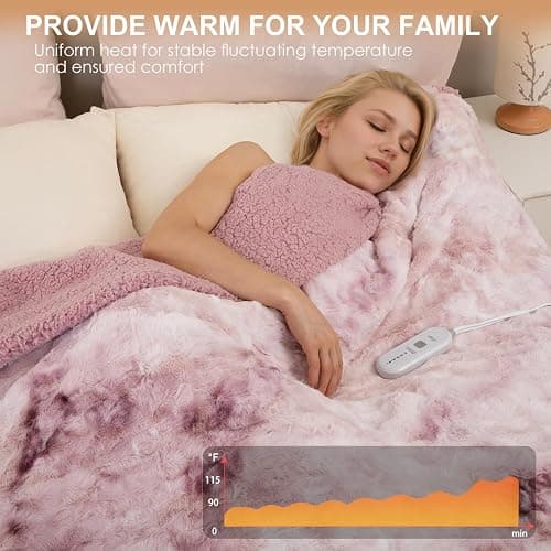 Dowin Heated Blanket Throw,Pink Heating Throw Blanket 50" x 60" Reversible Faux Fur & Sherpa,5 Heat Levels & 4Hrs Auto Off, Over-Heat Protect,ETL Certification Machine Washable,Idea Gift thumbnail 6