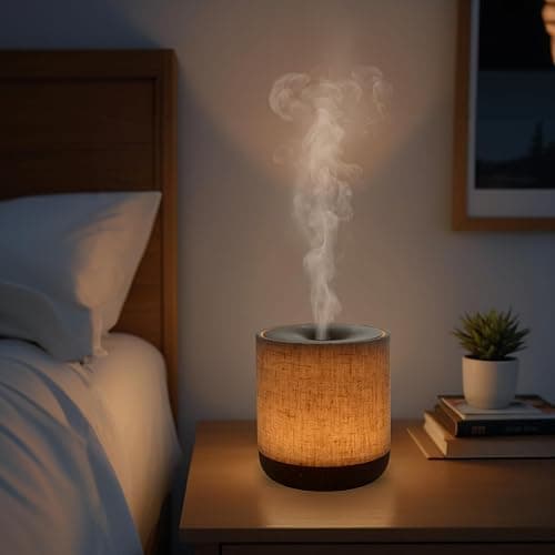 Zen’Arôme Diffuseur Ultrasonique Alesia – Diffusion Huile Essentielle à Froid Aromathérapie – Design Original, Coque en Toile de Lin et Revêtement Couleur Bois – Diffusion + Éclairage Personnalisables thumbnail 2