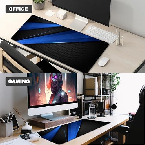 Desk Pad, Large Gaming Mouse Pad,Extended Keyboard Mouse Mat Desk Pad with Non-Slip Rubber Base & Stitched Edge for Computers Laptop Desk Home Office Accessories,Black Blue thumbnail 7