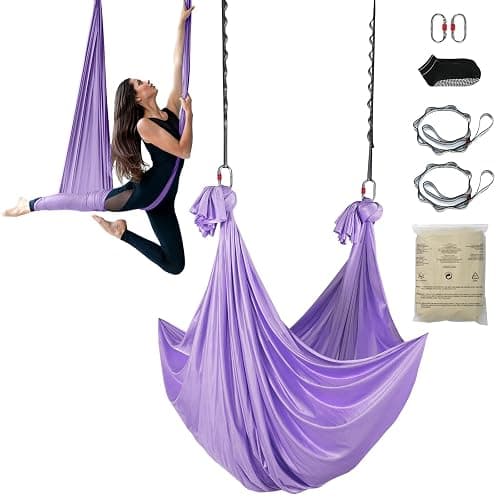 VEVOR Aerial Yoga Hammock & Swing, 4.4 Yards, Yoga Starter Kit with 100gsm Nylon Fabric, Full Rigging Hardware and Easy Set-up Guide, Antigravity Flying for All Levels Fitness Bodybuilding, Purple - Image 1