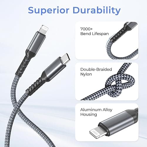 Basesailor iPhone 14 13 Pro Max Charger Cable 10FT,USB C to Lightning Cable with USB A Adapter,Fast Car Charging Power Cord for Apple 12 11 Plus XS XR 8 7 6 Plus 5 SE,iPad 9 9th 8 8th Generation thumbnail 3