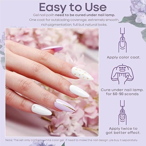 KANORINE Gel Polish Soak-Off UV/LED White Colour Gel Nail Polish white Color Coat Gel Nail Varnish Nail Art TYPE french manicure Long Lasting 10ml thumbnail 6