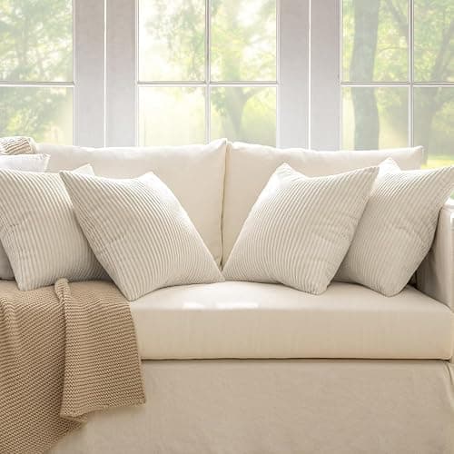 MIULEE Boho Farmhouse Throw Pillow Covers 18x18 Inch Set of 4 Mordern Nordic Cushion Covers Soft Corduroy Spring Home Decor for Couch Bed Sofa Living Room Cream White thumbnail 5