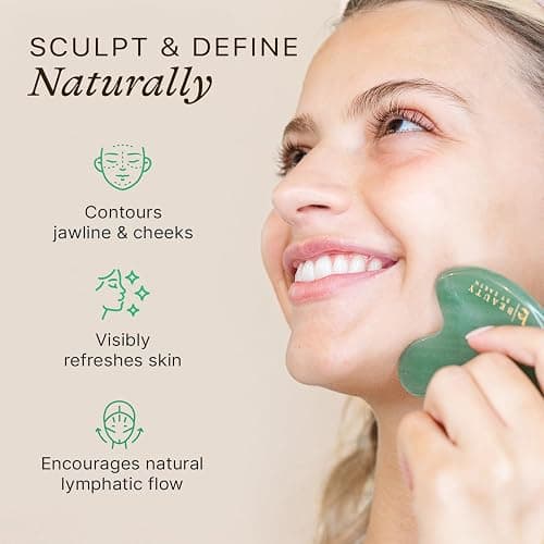 Jade Gua Sha - Smoothes Fine Lines & Wrinkles, Stocking Stuffers for Women, Face Sculpting Tool for Face Massage, Jaw Massager, Facial Massage Tools, Small Gifts for for Women and Teenage Girls thumbnail 2