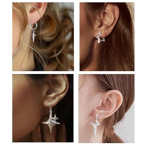 SMXYANCHT 12 Pairs Y2k Dangle Hoop Earrings for Men Women Punk Goth Gothic Tassel Chain Drop Star Moon Spike Stud Huggie Earrings Gift Korean Music Emo Alt Jewelry thumbnail 5