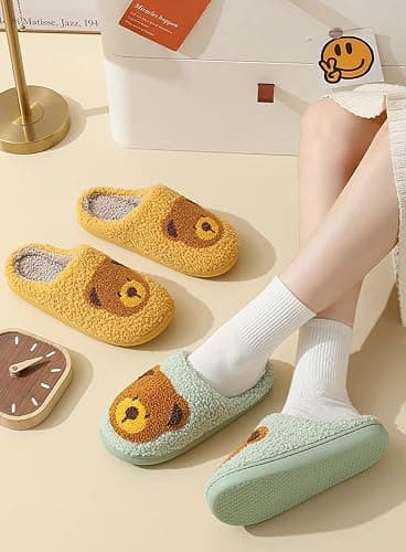 Animal Pattern Slippers - Hello Cat, Bear, Moose & Love Designs - Comfy Memory Foam Plush Cloud Slippers for Couples & Indoor Home thumbnail 6